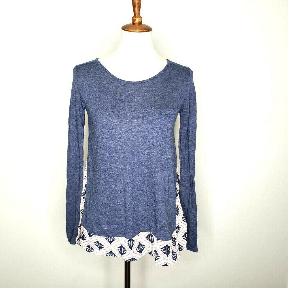 Xhilaration  Blue Layered Mixed-Media Top XS